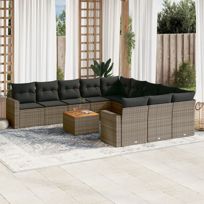 12 Piece Garden Sofa Set with Cushions Grey Poly Rattan