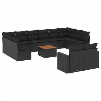 13 Piece Garden Sofa Set with Cushions Black Poly Rattan