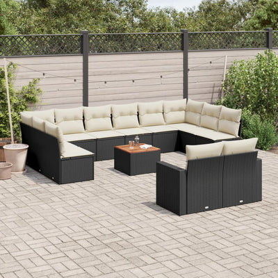 13 Piece Garden Sofa Set with Cushions Black Poly Rattan