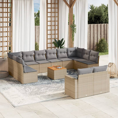 13 Piece Garden Sofa Set with Cushions Beige Poly Rattan