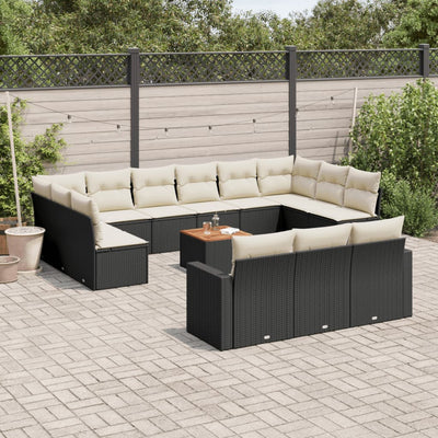 14 Piece Garden Sofa Set with Cushions Black Poly Rattan