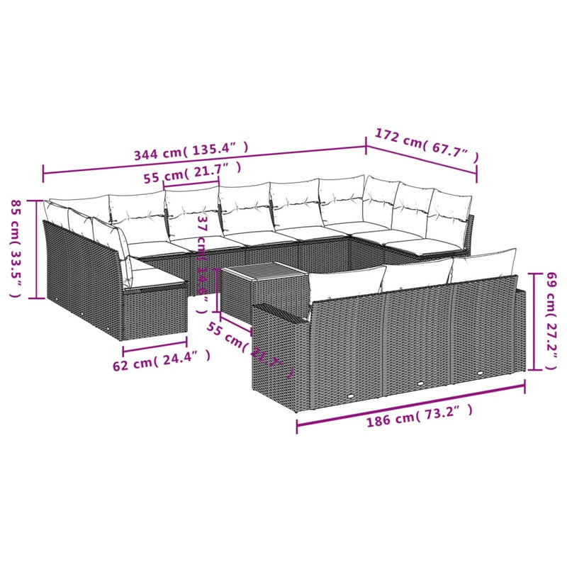 14 Piece Garden Sofa Set with Cushions Beige Poly Rattan