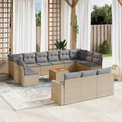 14 Piece Garden Sofa Set with Cushions Beige Poly Rattan