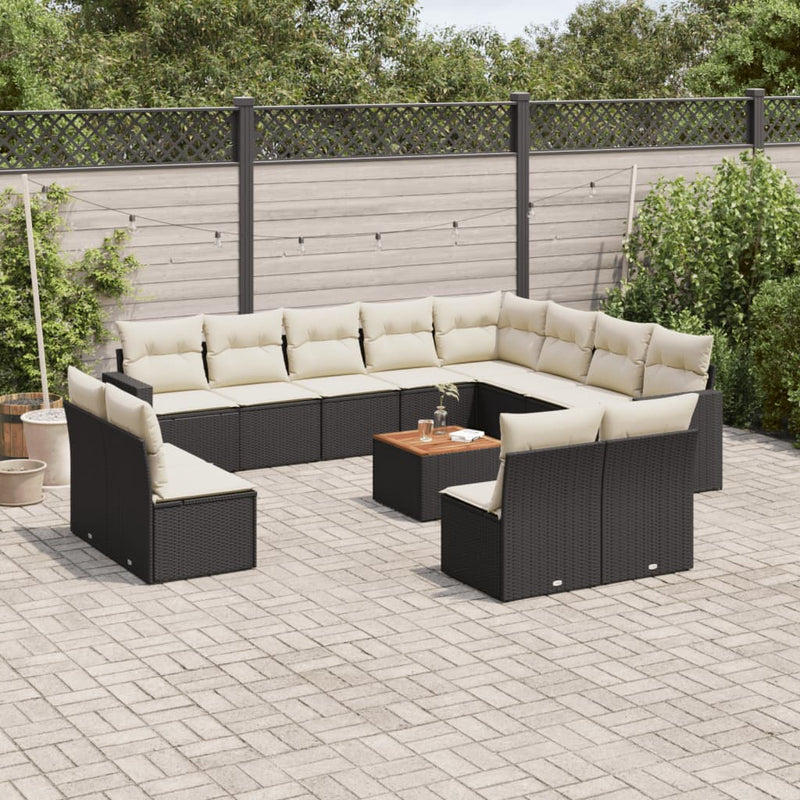 13 Piece Garden Sofa Set with Cushions Black Poly Rattan