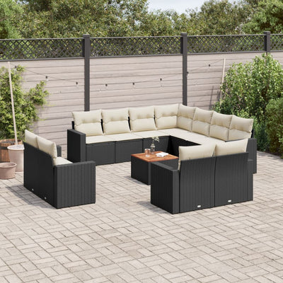 12 Piece Garden Sofa Set with Cushions Black Poly Rattan