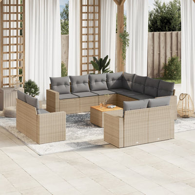 12 Piece Garden Sofa Set with Cushions Beige Poly Rattan