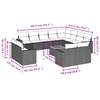 13 Piece Garden Sofa Set with Cushions Beige Poly Rattan