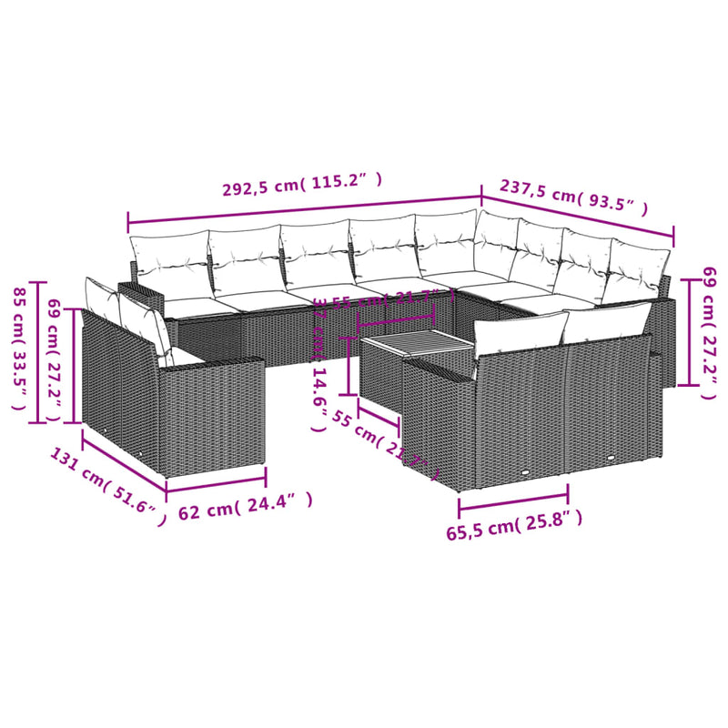 13 Piece Garden Sofa Set with Cushions Grey Poly Rattan