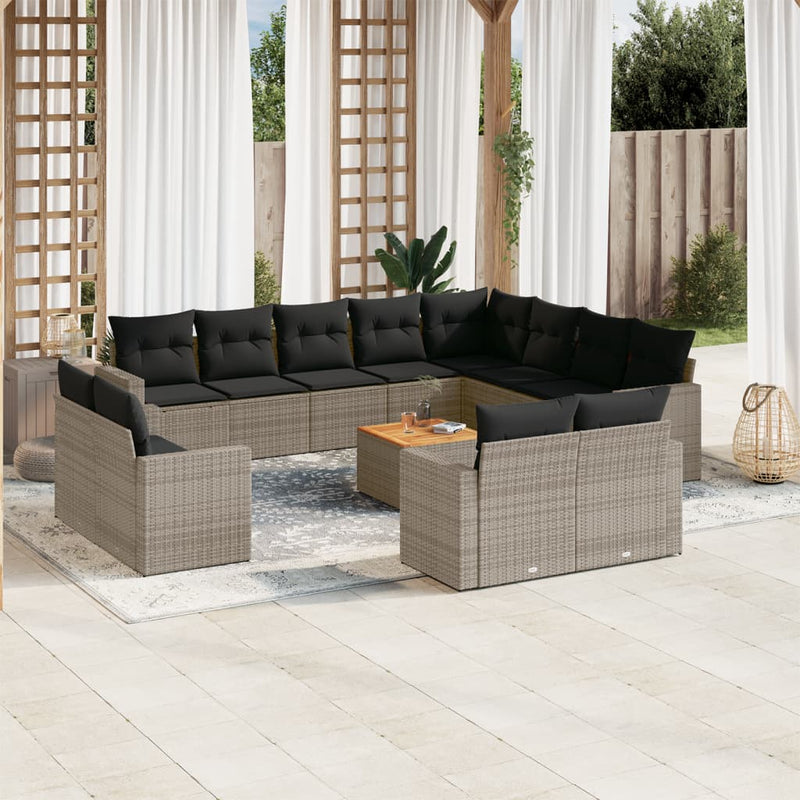 13 Piece Garden Sofa Set with Cushions Grey Poly Rattan