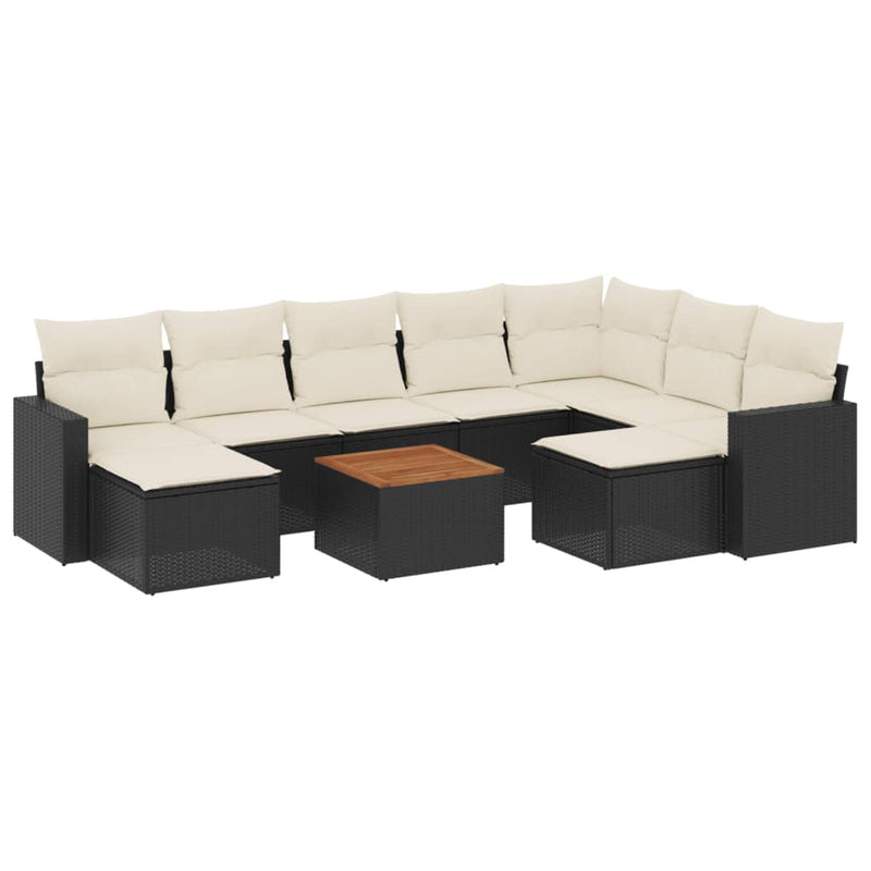 10 Piece Garden Sofa Set with Cushions Black Poly Rattan