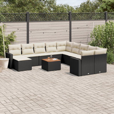 12 Piece Garden Sofa Set with Cushions Black Poly Rattan