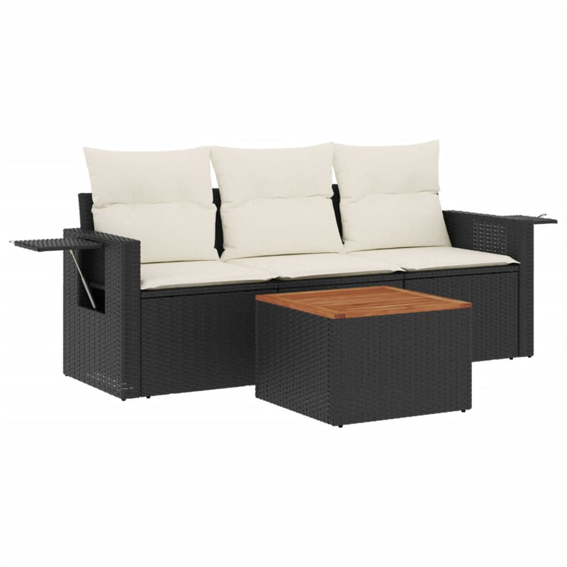 4 Piece Garden Sofa Set with Cushions Black Poly Rattan