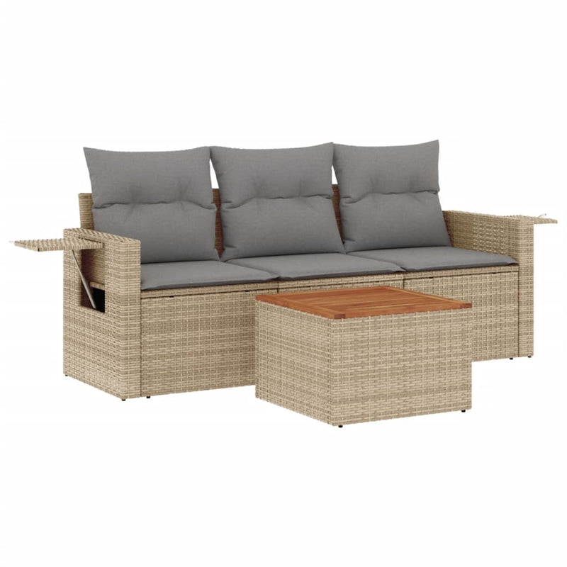 4 Piece Garden Sofa Set with Cushions Beige Poly Rattan