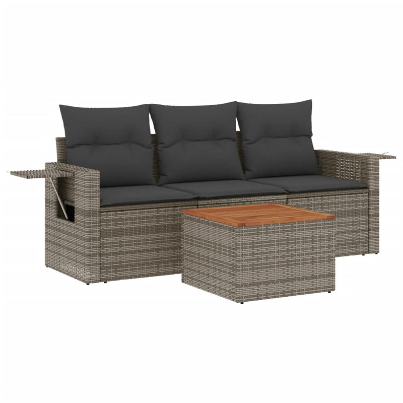 4 Piece Garden Sofa Set with Cushions Grey Poly Rattan