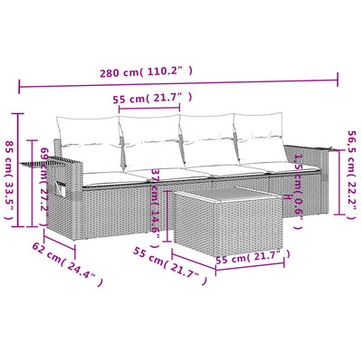 5 Piece Garden Sofa Set with Cushions Beige Poly Rattan