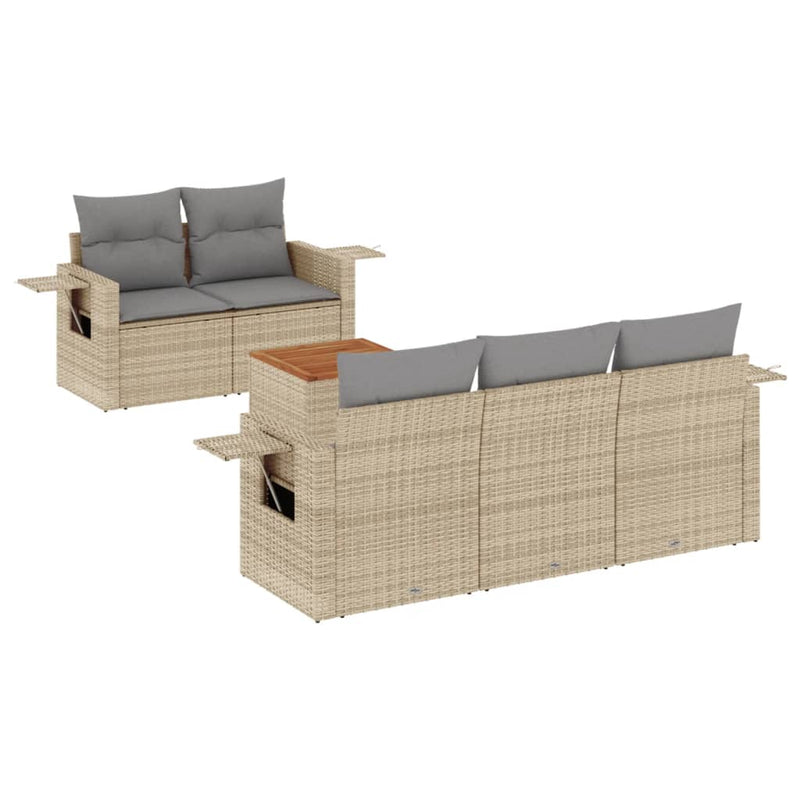 6 Piece Garden Sofa Set with Cushions Beige Poly Rattan