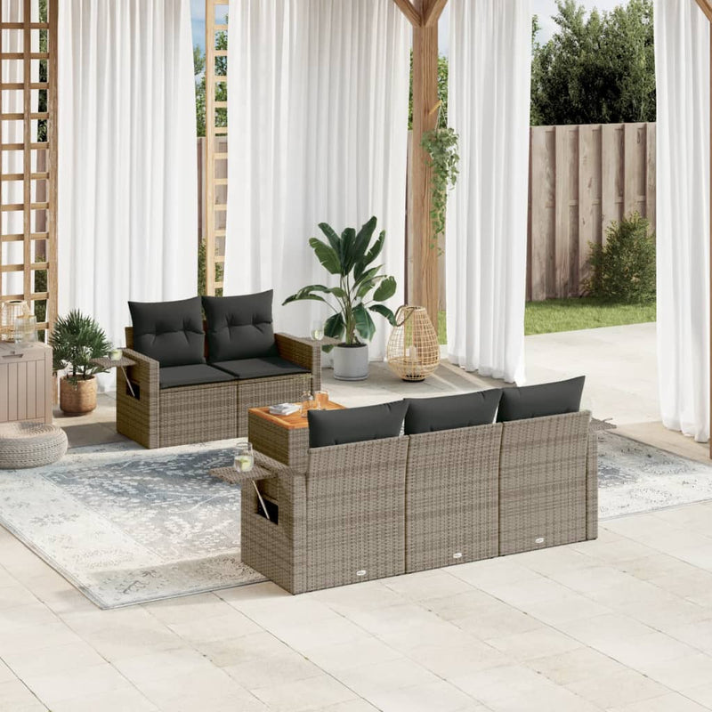 6 Piece Garden Sofa Set with Cushions Grey Poly Rattan