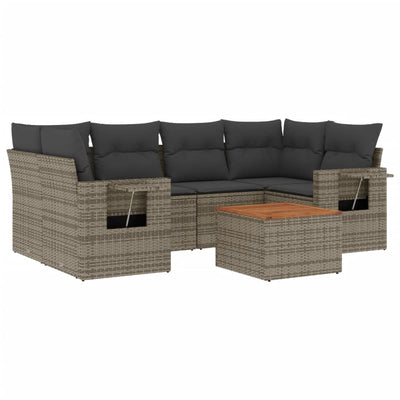 7 Piece Garden Sofa Set with Cushions Grey Poly Rattan