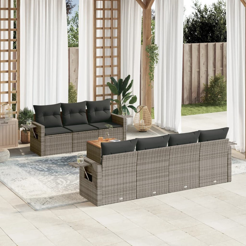 8 Piece Garden Sofa Set with Cushions Grey Poly Rattan