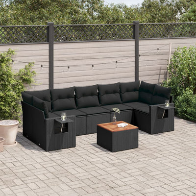 8 Piece Garden Sofa Set with Cushions Black Poly Rattan