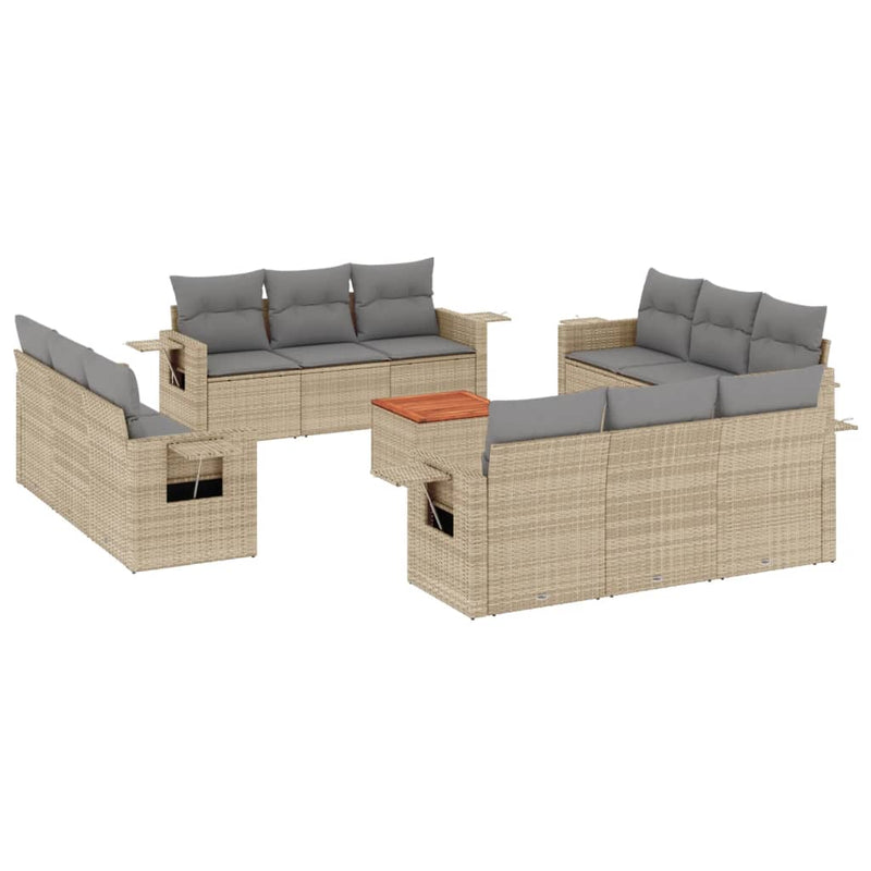 13 Piece Garden Sofa Set with Cushions Beige Poly Rattan