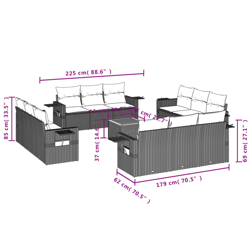 13 Piece Garden Sofa Set with Cushions Grey Poly Rattan