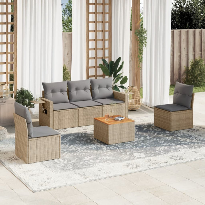 6 Piece Garden Sofa Set with Cushions Beige Poly Rattan