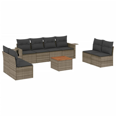 9 Piece Garden Sofa Set with Cushions Grey Poly Rattan