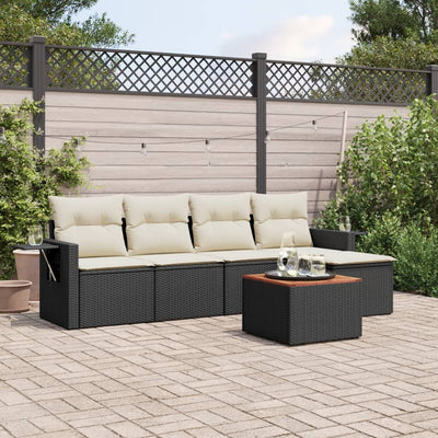 6 Piece Garden Sofa Set with Cushions Black Poly Rattan