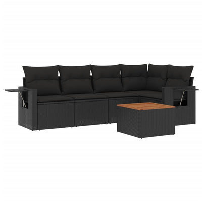 6 Piece Garden Sofa Set with Cushions Black Poly Rattan