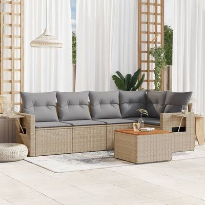 6 Piece Garden Sofa Set with Cushions Beige Poly Rattan