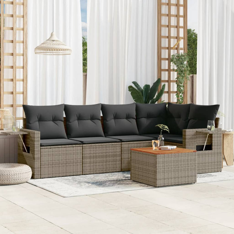 6 Piece Garden Sofa Set with Cushions Grey Poly Rattan