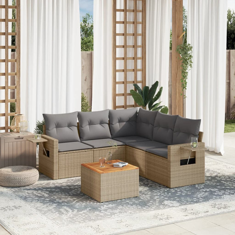 6 Piece Garden Sofa Set with Cushions Beige Poly Rattan