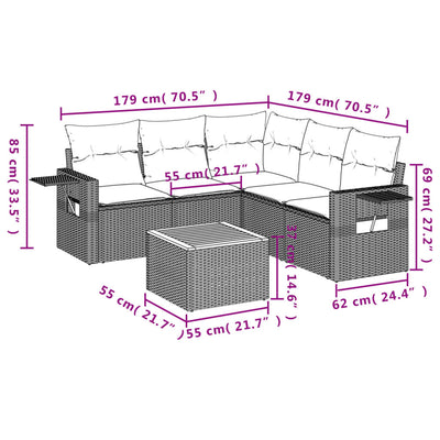 6 Piece Garden Sofa Set with Cushions Grey Poly Rattan