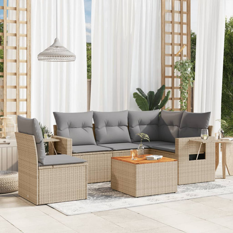 6 Piece Garden Sofa Set with Cushions Beige Poly Rattan