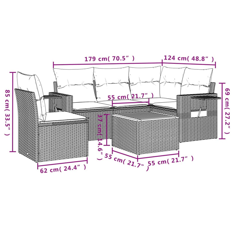 6 Piece Garden Sofa Set with Cushions Grey Poly Rattan