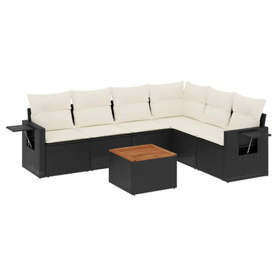 7 Piece Garden Sofa Set with Cushions Black Poly Rattan