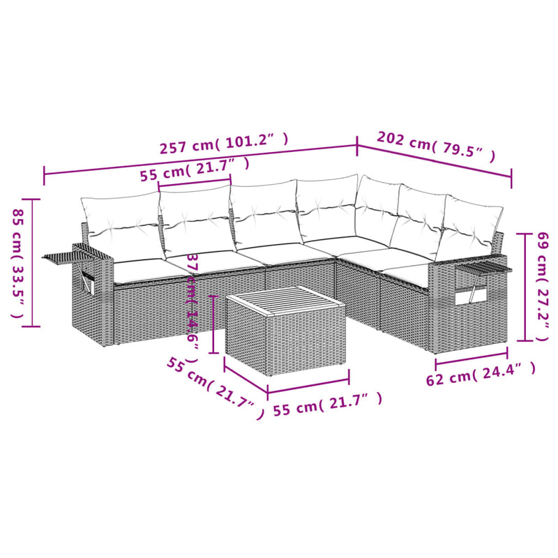 7 Piece Garden Sofa Set with Cushions Black Poly Rattan