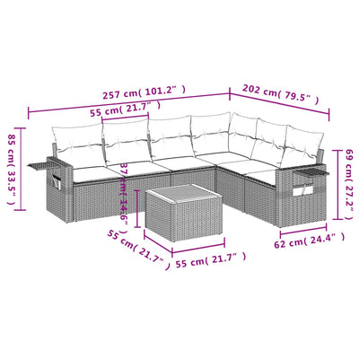 7 Piece Garden Sofa Set with Cushions Grey Poly Rattan