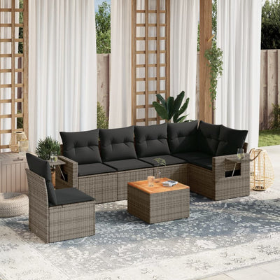 7 Piece Garden Sofa Set with Cushions Grey Poly Rattan