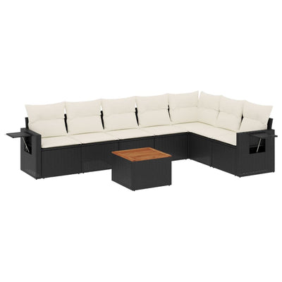 8 Piece Garden Sofa Set with Cushions Black Poly Rattan