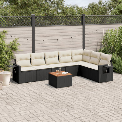 8 Piece Garden Sofa Set with Cushions Black Poly Rattan