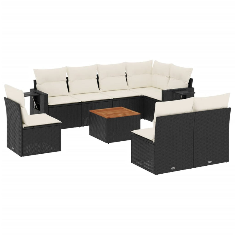 9 Piece Garden Sofa Set with Cushions Black Poly Rattan