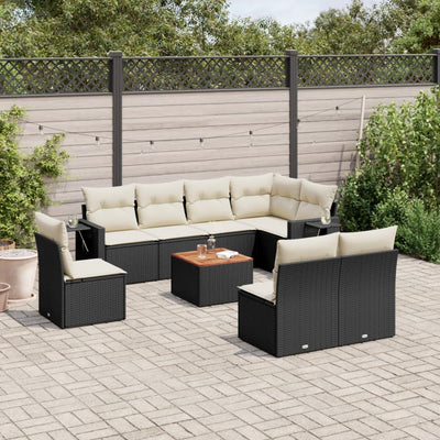 9 Piece Garden Sofa Set with Cushions Black Poly Rattan