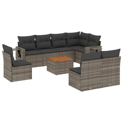 9 Piece Garden Sofa Set with Cushions Grey Poly Rattan