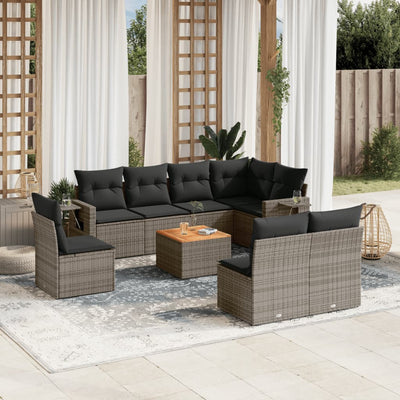 9 Piece Garden Sofa Set with Cushions Grey Poly Rattan