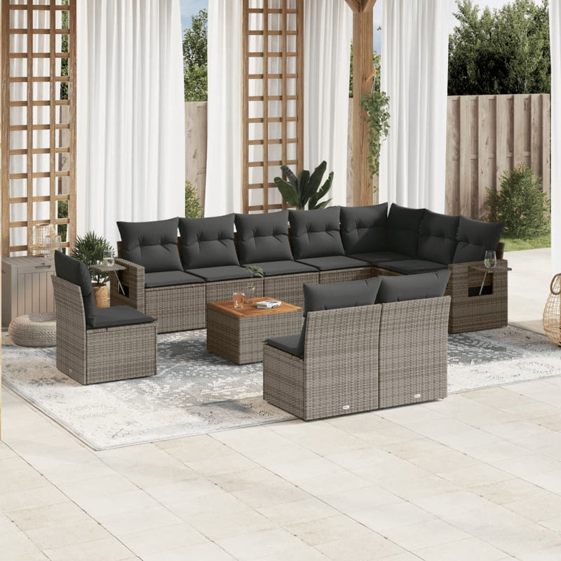 11 Piece Garden Sofa Set with Cushions Grey Poly Rattan