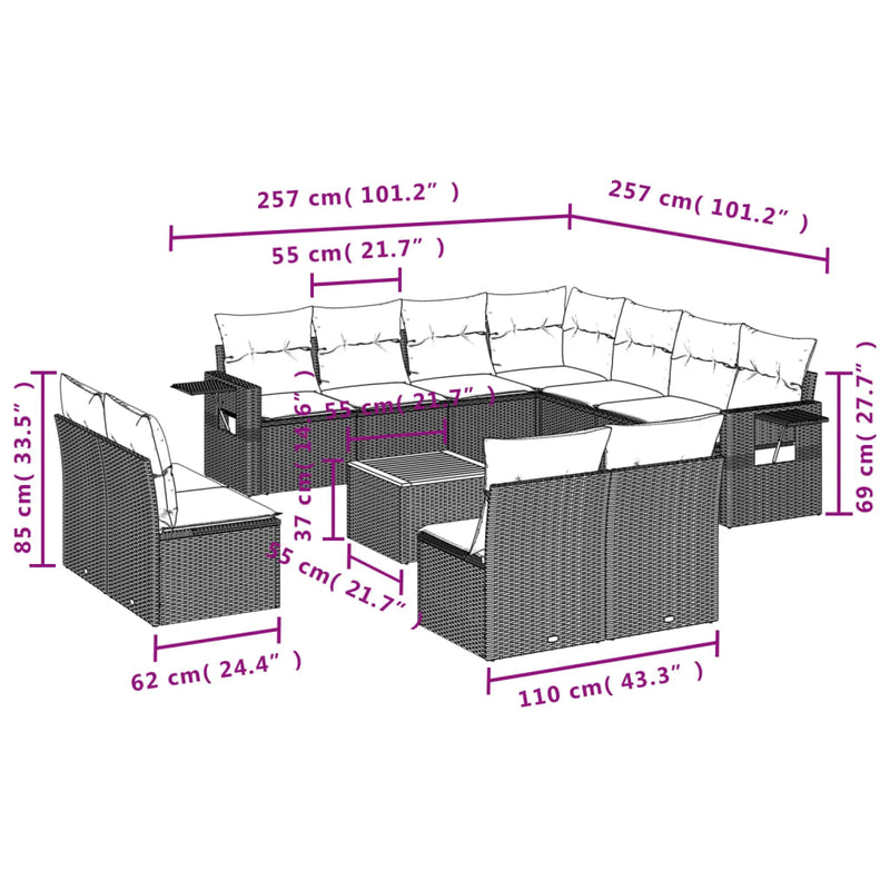 12 Piece Garden Sofa Set with Cushions Beige Poly Rattan