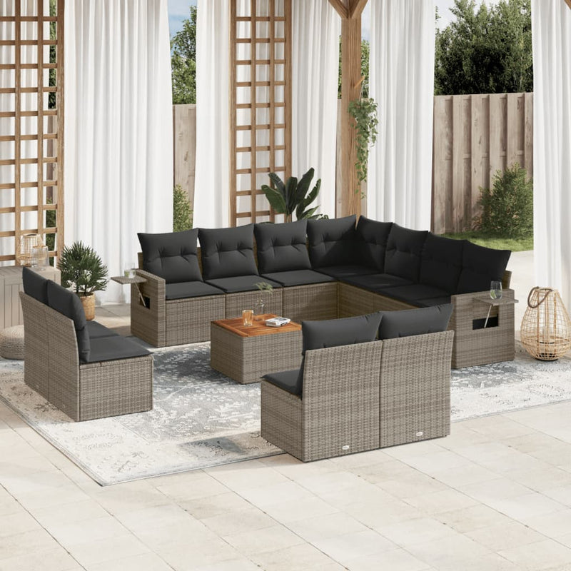 12 Piece Garden Sofa Set with Cushions Grey Poly Rattan