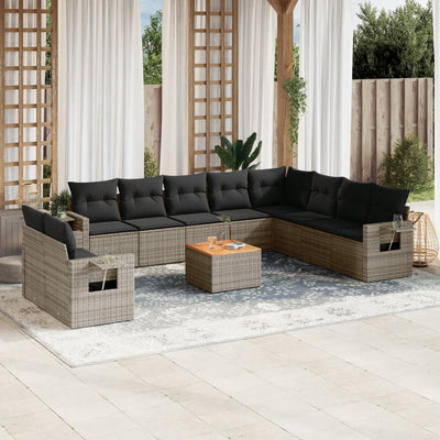 11 Piece Garden Sofa Set with Cushions Grey Poly Rattan